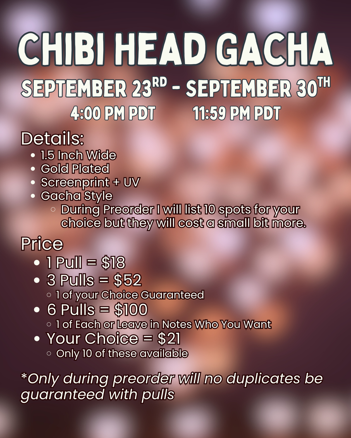 Chibi Head Gacha Enamel Pin - **PREORDER**
